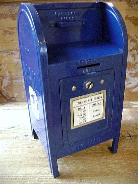 vintage brumburger usps blue metal mail box bank|Vintage 1970's Brumberger Blue Mailbox Bank With Key No Box.